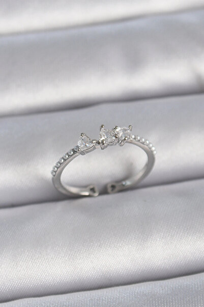 shopwave خاتم نسائي نحاسي فضي اللون بحجر الزركون وتفاصيل لؤلؤ على شكل قلب قاب...