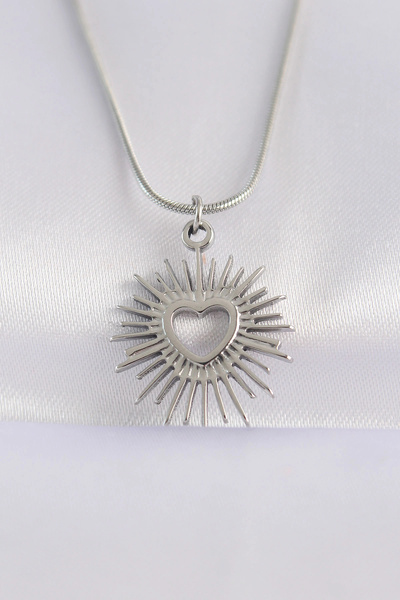 shopwave سلسلة فولاذية 316L فضية اللون بتصميم قلب الشمس - TJ-BKO8658