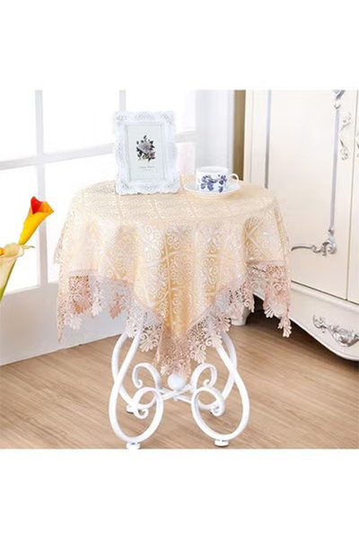 Generic Embroidered Lace Table Cloth Square Mat 130 x 130 Beige Table Cover