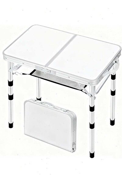 Yoawllty Adjustable White Folding Table with Mesh Shelf, Portable Camping & P...