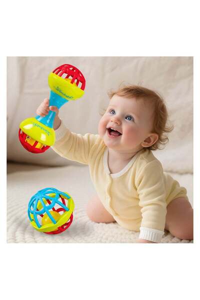 LIXADA قطعتان من خشخيشة الأطفال، عضاضات ناعمة، جرس يدوي، كرة لياقة بدنية للأط...