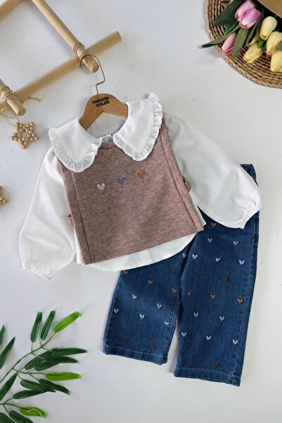 Minigimin Cicileri Сладък комплект пуловер с сърцевидни мотиви за момичета, 3...