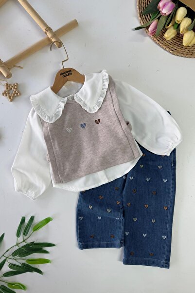 Minigimin Cicileri Miniğimin Cicileri Сърцевидна бродерия Детайлен пуловер 3-...