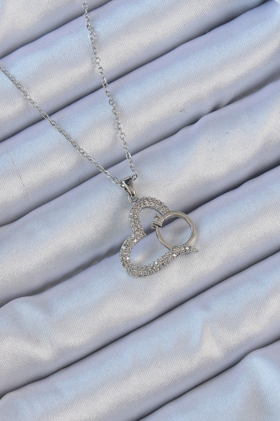 shopwave قلادة على شكل قلب بسلسلة من الفولاذ 316L مع خاتم من حجر الزركون بالل...