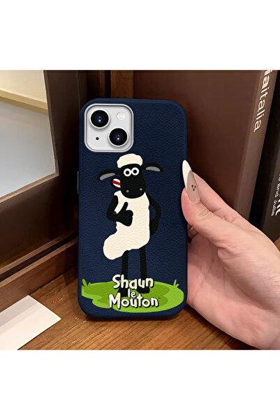 ucuc iPhone 13/14 Uyumlu Mavi Deri Dokulu Silikon Kamerayı Korur Şok Emici Kı...