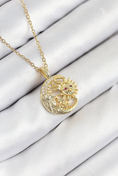 shopwave قلادة نسائية من الفولاذ 316L مرصعة بحجر الزركون على شكل قمر وشمس بال...