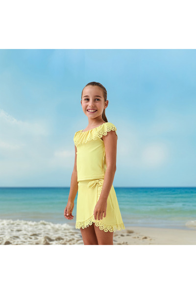 Juniors Cutwork Detail Swim Top and Skirt Set