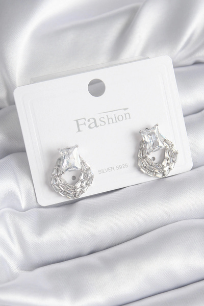 shopwave أقراط نسائية من حجر الزركون الفضي النحاسي - TJ-BKP8394