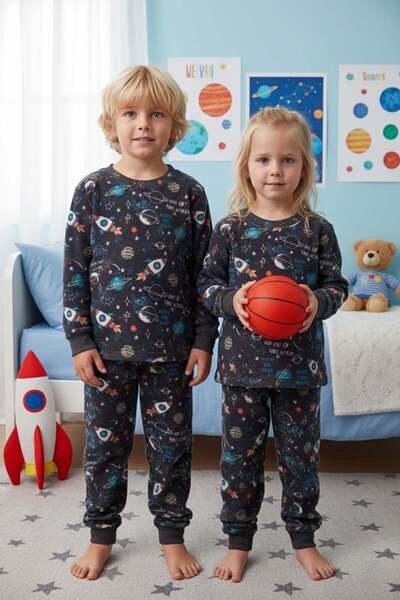 Fulla Moda Σετ παιδικής πιτζάμα με λαιμόκοψη με σχέδιο Rocket Fleece Unisex