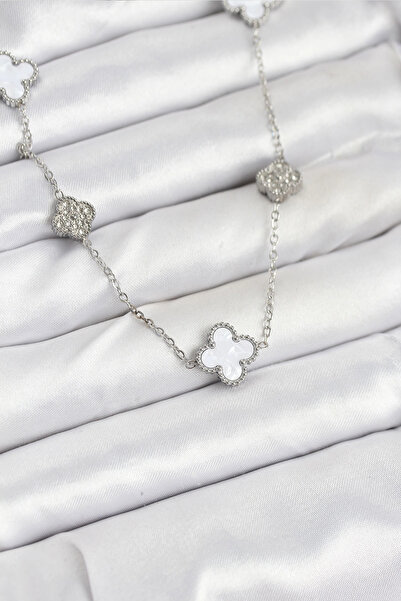 shopwave قلادة نسائية من الفولاذ 316L باللون الفضي مع حجر الزركون الأبيض - TJ...