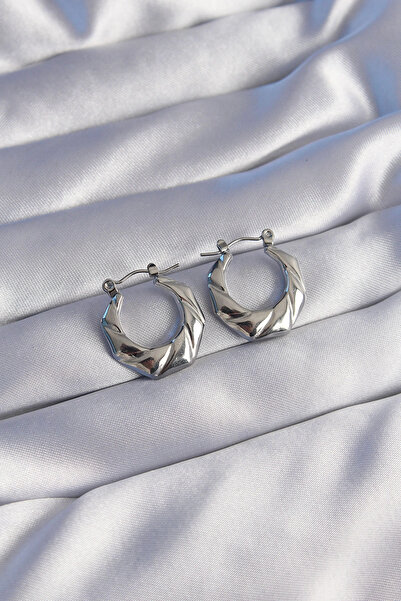 shopwave أقراط من الفولاذ الفضي اللون 316L ذات مظهر هندسي ملتوي - TJ-BKP9045