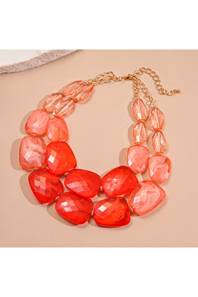 Choice قلادة ستايل 3 ذات طبقتين من الخرز الأكريليكي غير المنتظم للنساء، سلسلة...