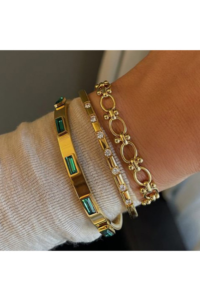 Choice سوار زاكول ثلاثي القطع مطلي بالذهب عيار 18 قيراطًا من الفولاذ المقاوم ...