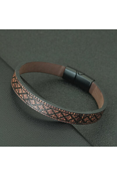 Choice Brown Stylish Leather Bracelet for Men Charm Geometric Pattern Wristba...