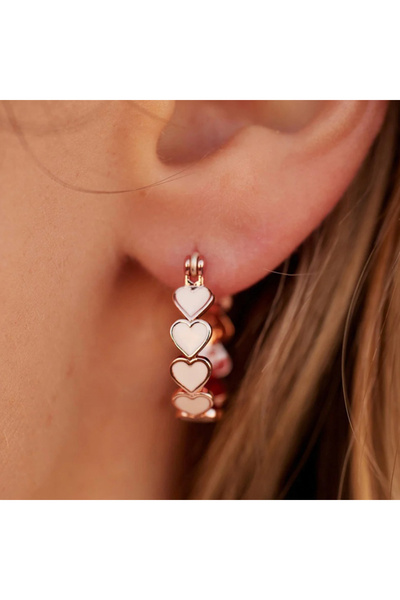 Choice E3199 Huitan White Heart Enamel Hoop Earrings for Women Rose Gold Colo...