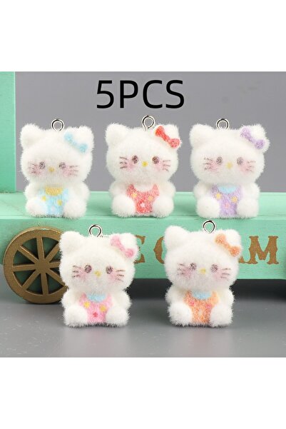 Miniso ٥ قطع عشوائية ٥/١٠ قطع من سانريو الجديدة ثلاثية الأبعاد كرتونية قطة كي تي، ميدالية مفاتيح من الراتنج، ميدالية، غراء كريمي