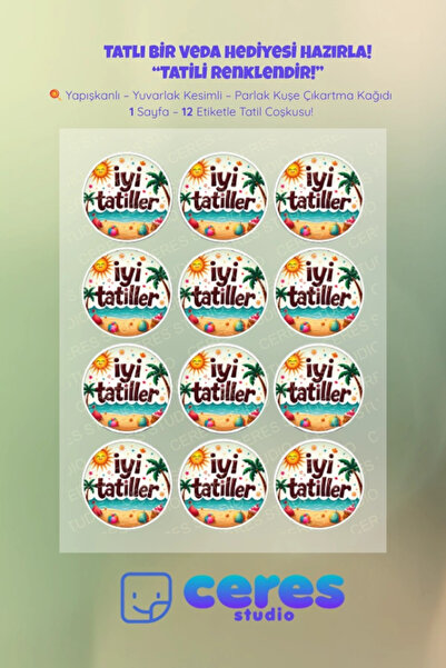 Ceres Studio İyi Tatiller Sticker Seti K8- 12 Adet Yuvarlak Etiket | Yapışkan...