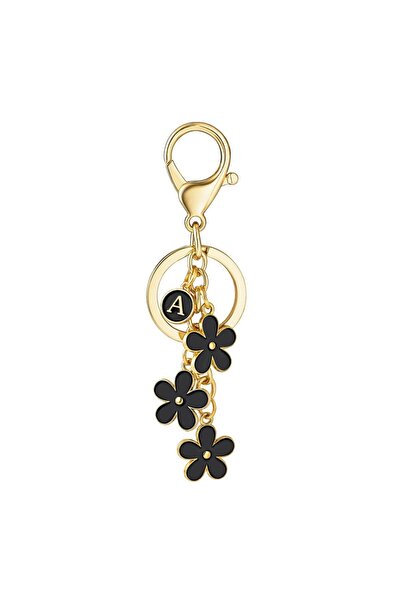 Choice A Initial Keychain Alloy dripping black Flower Charms for Key Cute Let...