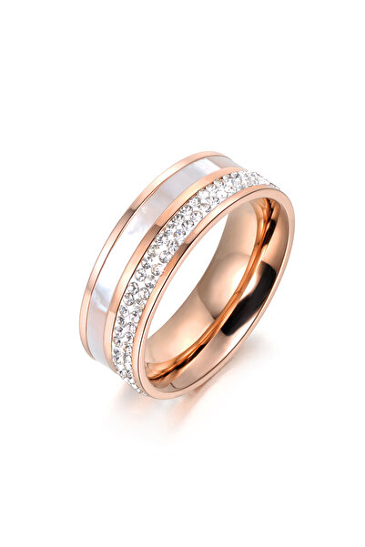 Choice 9 R18050R JeeMango Rose Gold Color Rhinestone & Shell Wedding Rings Jewelry 316L Stainless Steel Eng