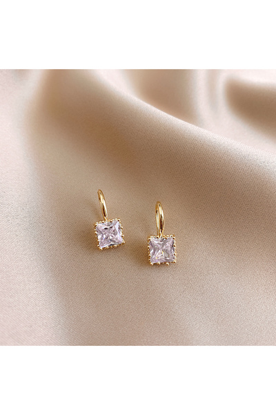 Choice أقراط أوبيجا المربعة المصنوعة من حجر الكريستال الأبيض مصنوعة من مادة ا...