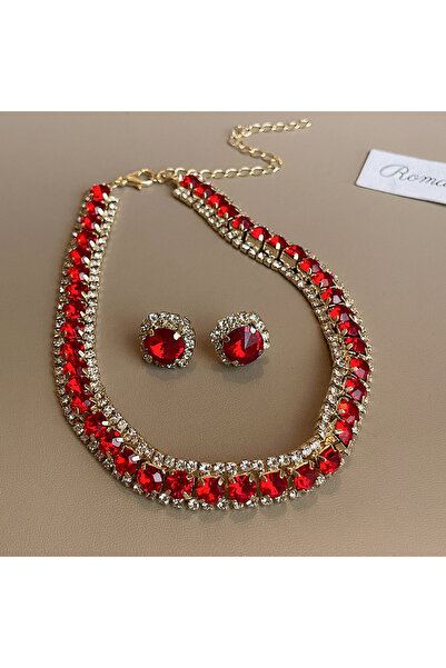 Choice ستايل 15 قلادة مرصعة بأحجار الراين الخضراء الفاخرة وأقراط مرصعة للنساء...