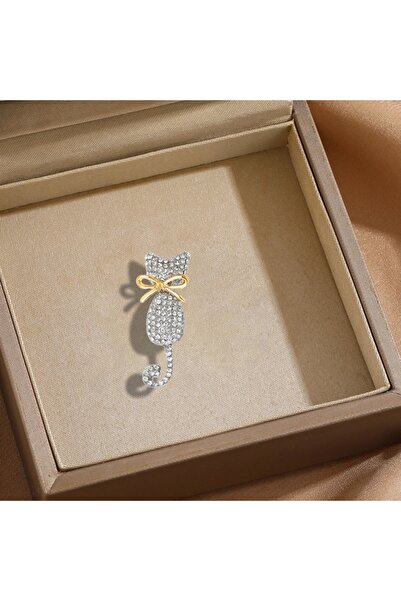 Choice بروش على شكل قطة بفيونكة فضية، دبوس معدني متعدد الاستخدامات على شكل حيوان، دبوس صدر أنيق وفاخر، مناسب للملابس المتعددة الاستخدامات.