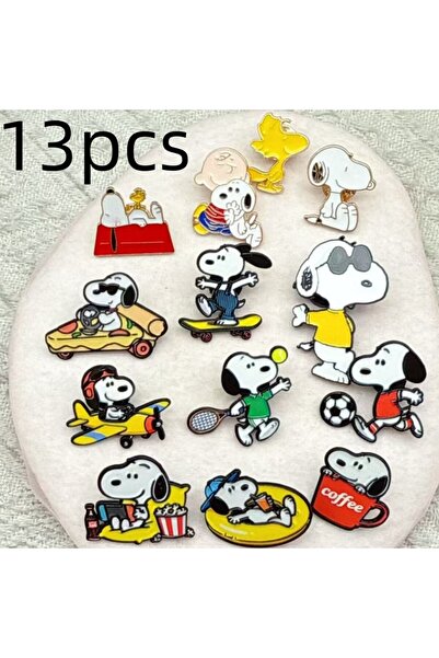 Miniso بروش سنوبي كاواي بلون ذهبي فاتح، 13 قطعة/مجموعة، بروش كرتوني من الأنمي، مصنوع من سبيكة معدنية، شارة، زي طالبة