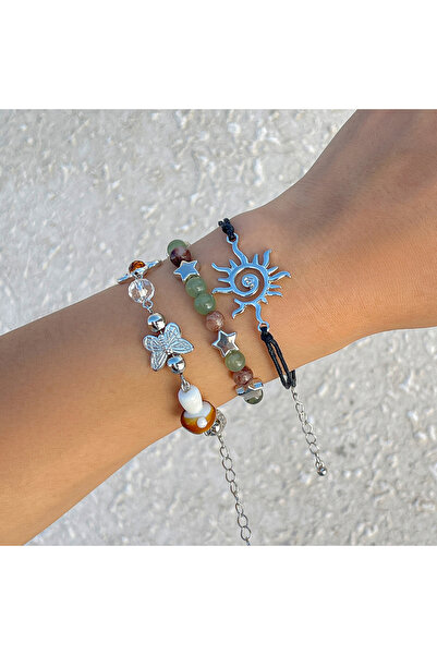 Choice Set Ingemark 3Pcs Kpop Mushroom Butterfly Chain Bracelets Set for Women Summer Wed Bridal Boho Flowe