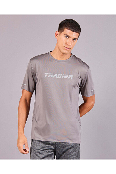 REDTAG Men Grey Active Sports Basic T-Shirt