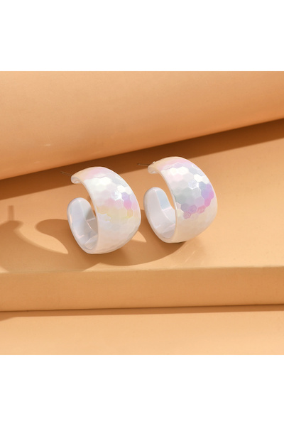 Choice أقراط متدلية بيضاء عتيقة كبيرة على شكل حرف C للنساء، أقراط حلقية مقوسة...