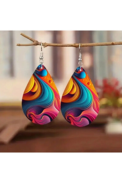 Choice 1 Boho Leather Water Drop Earrings Vintage Double Sided Colorful Oil P...