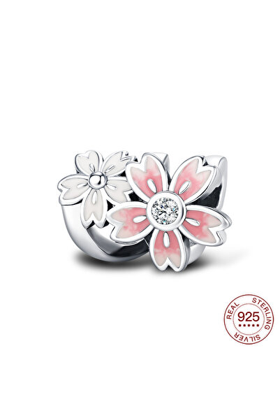 Choice NBC0654 925 Sterling Silver Plated Bead Pink Cherry Blossom Collection Charm Fit Women Snake Chain C