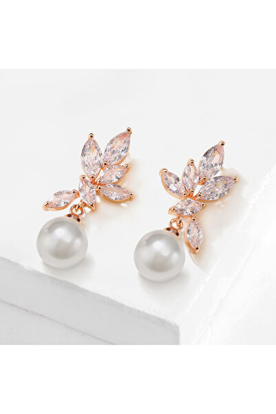 Choice Rose Gold Color ZAKOL Classic Zircon Pearl Bridal Earrings for Women S...