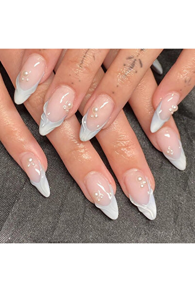 Choice Z918 ٢٤ قطعة أظافر صناعية فرنسية خضراء بسيطة بتصميم زهور عصري وأطراف أ...