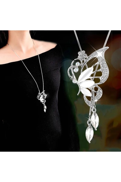 Choice 1 2024 قلادات وسلاسل طويلة بتصميم أجنحة فراشة من الكريستال الأوبال للن...