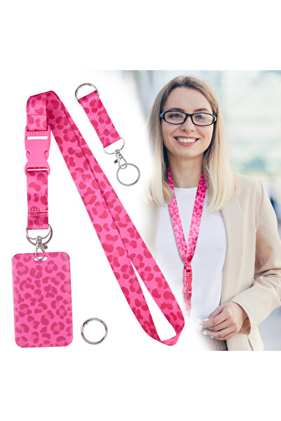 Choice Pink Leopard Print Teacher Keychain Lanyard with Id Card Holder Cute N...
