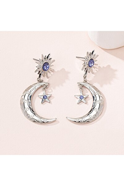 Choice Silver Plated Stud Earrings with Moon and Star Pendants Jewelry Gifts