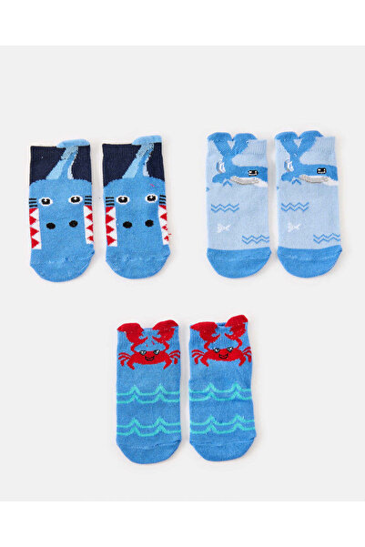 REDTAG Infant Boys Blue Ankle Length Socks (3 Pairs)