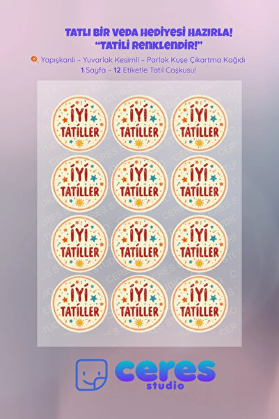 Ceres Studio İyi Tatiller Sticker Seti K4- 12 Adet Yuvarlak Etiket | Yapışkan...