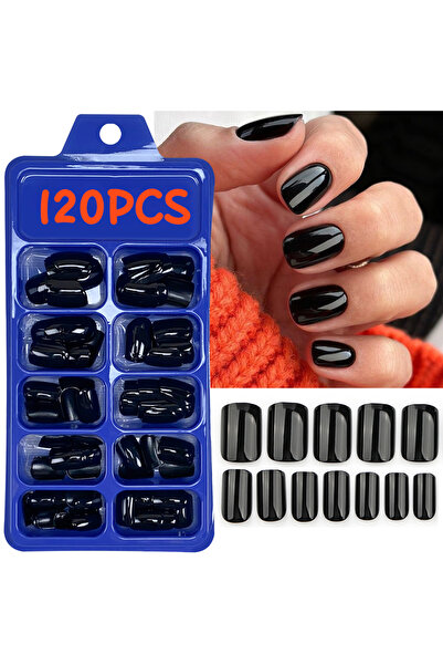 Choice 120 قطعة من الأظافر الاصطناعية السوداء اللامعة الكلاسيكية، أظافر ضغط ك...