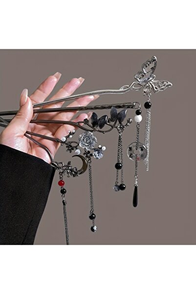 Choice 5 قطع من دبابيس الشعر الصينية، مزينة بالورود والفراشات السوداء، مناسبة...