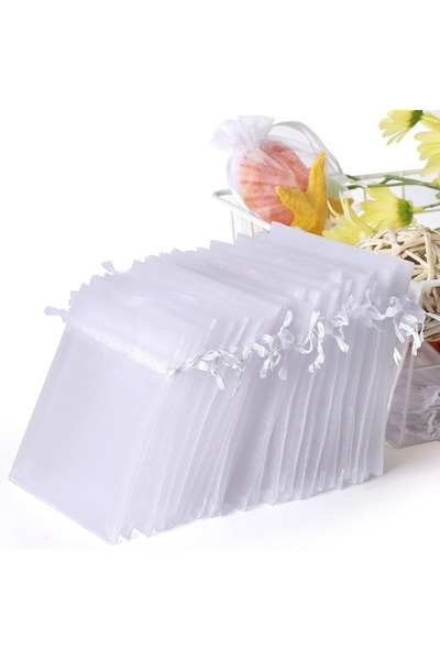 Choice أكياس أورجانزا بيضاء 7×9 سم، 100 قطعة/عبوة، أكياس مجوهرات برباط، زينة لحفلات الزفاف وأعياد الميلاد