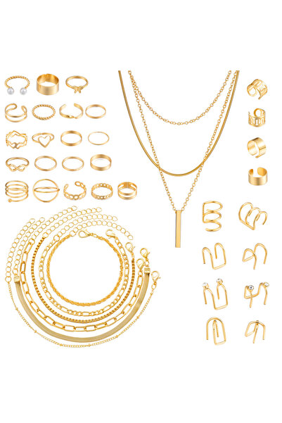 Choice طقم مجوهرات أنيق من AYA مكون من 43 قطعة، بتصميم بوهيمي ذهبي اللون، يتض...