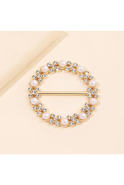 Choice خاتم ذهبي مرصع باللؤلؤ وأحجار الراين، مشبك وشاح حريري معدني، قطعة أنيقة ومتعددة الاستخدامات للنساء