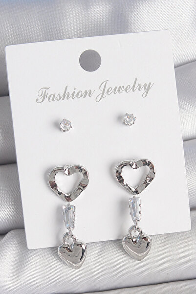 shopwave طقم أقراط نسائي من حجر الزركون باللون الفضي والنحاسي موديل 2 زوج - T...