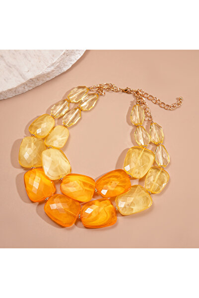 Choice قلادة ستايل 4 ذات طبقتين من الخرز الأكريليكي غير المنتظم للنساء، سلسلة...