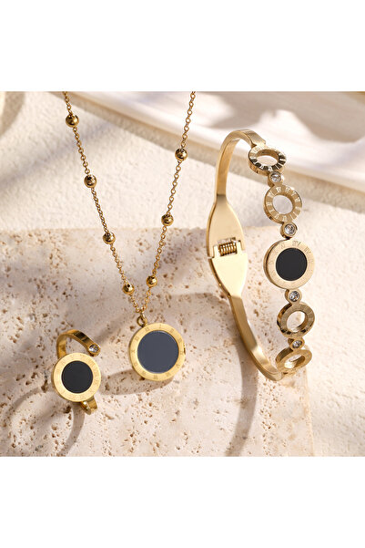 Choice Gold Color 3Pcs ZAKOL 3Pcs Fashion Roman Numerals Bracelet Ring Neckla...