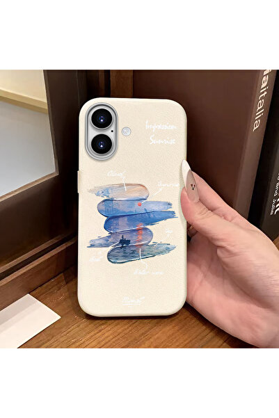 ucuc iPhone 16 Uyumlu Beyaz Deri Dokulu Silikon Kamerayı Korur Şok Emici Kılıf