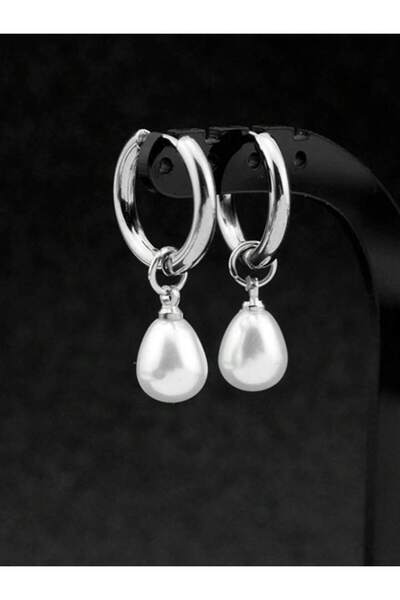 Choice أقراط حلقية أنيقة للنساء بتصميم قطرة ماء من اللؤلؤ، مصنوعة من الفولاذ ...