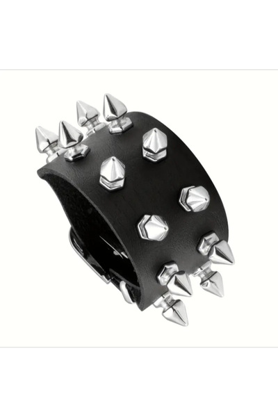 Choice سوار 2PAI من الجلد الصناعي مرصع بمسامير، سوار أسود للمعصم، مناسب لموسي...